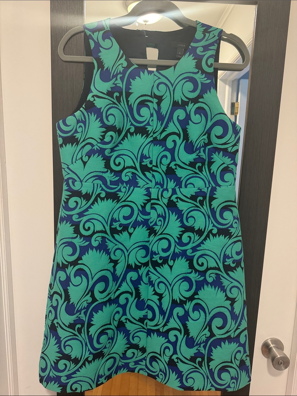 J. Crew Green & Blue Scroll-Print Sleeveless Mini Dress